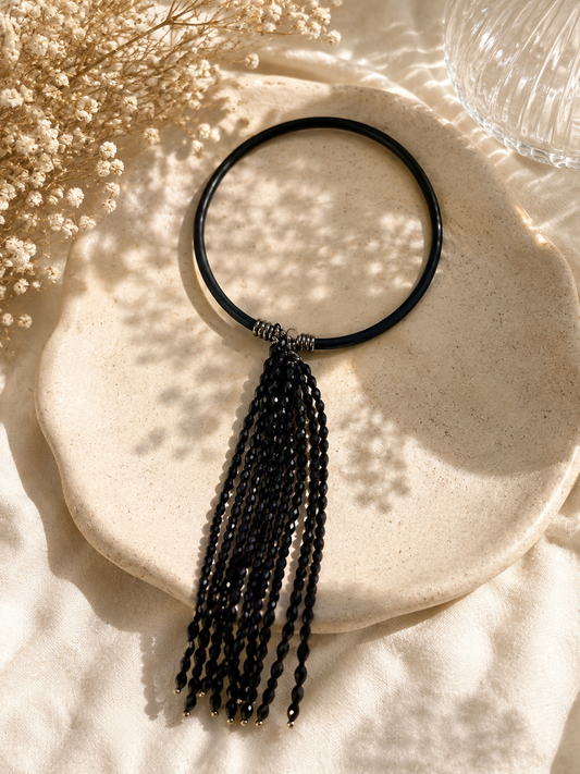Midnight Noir Tassel Statement Necklace