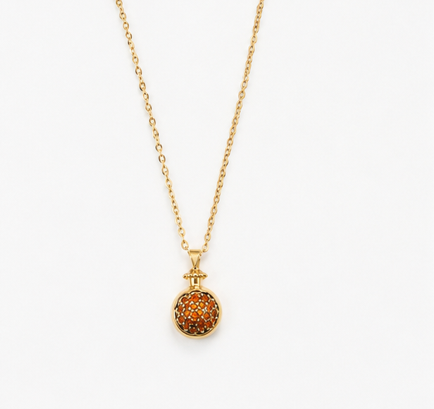 Golden Pomegranate Sparkle Pendant Necklace – Stainless Steel