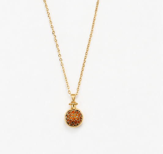 Golden Pomegranate Sparkle Pendant Necklace – Stainless Steel