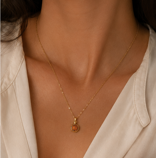 Golden Pomegranate Sparkle Pendant Necklace – Stainless Steel