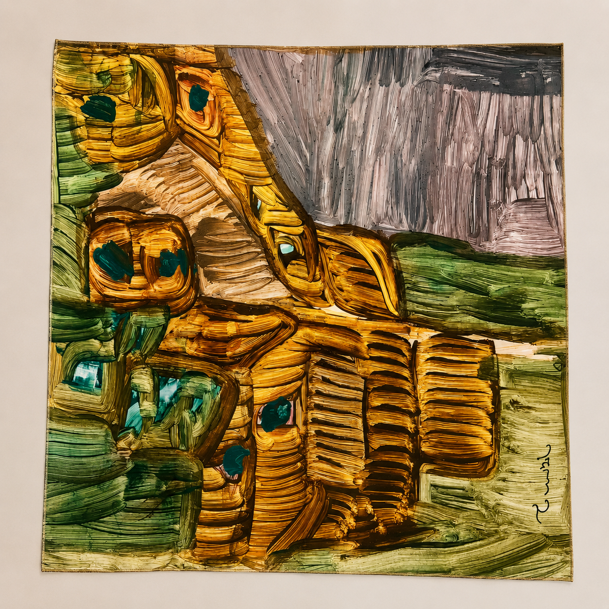Golden Village Abstract Art Scarf