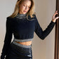 GRADIENT STONE EMBELLISHED CROP AND SKIRT SET