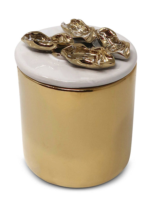 Gold Decorative Candle With Flower Design Lid: Gold Lid
