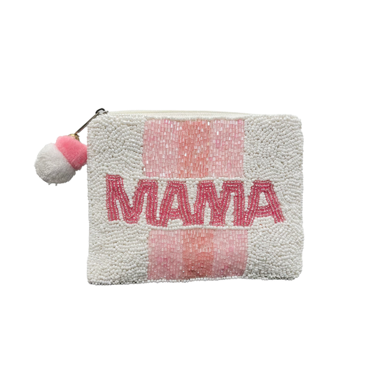 MAMA PINK STRIPED BEADED COIN POUCH