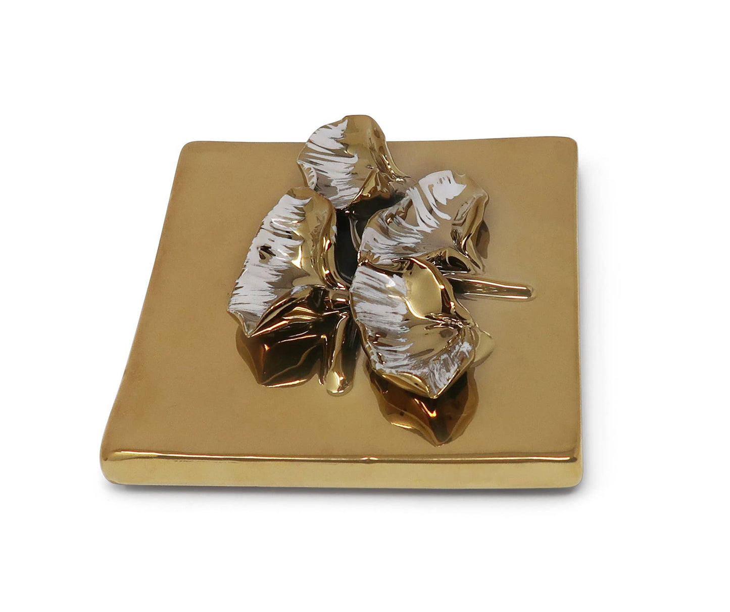 Square Gold Decorative Box With Flower Design on the Lid: Floral
