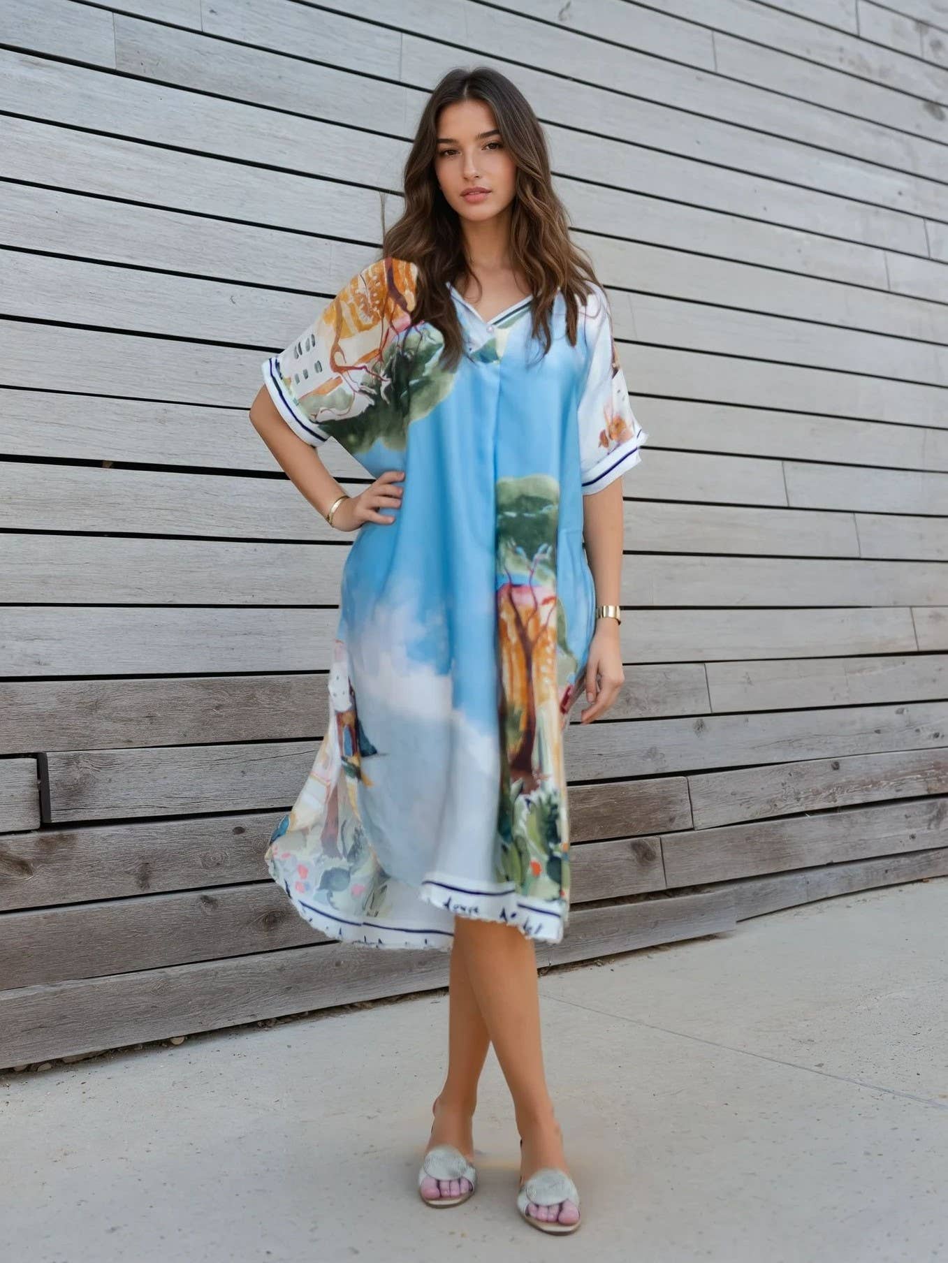 Printed satin dress : Pink