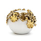 White Ceramic Candle Holder Gold Flower Design: Small