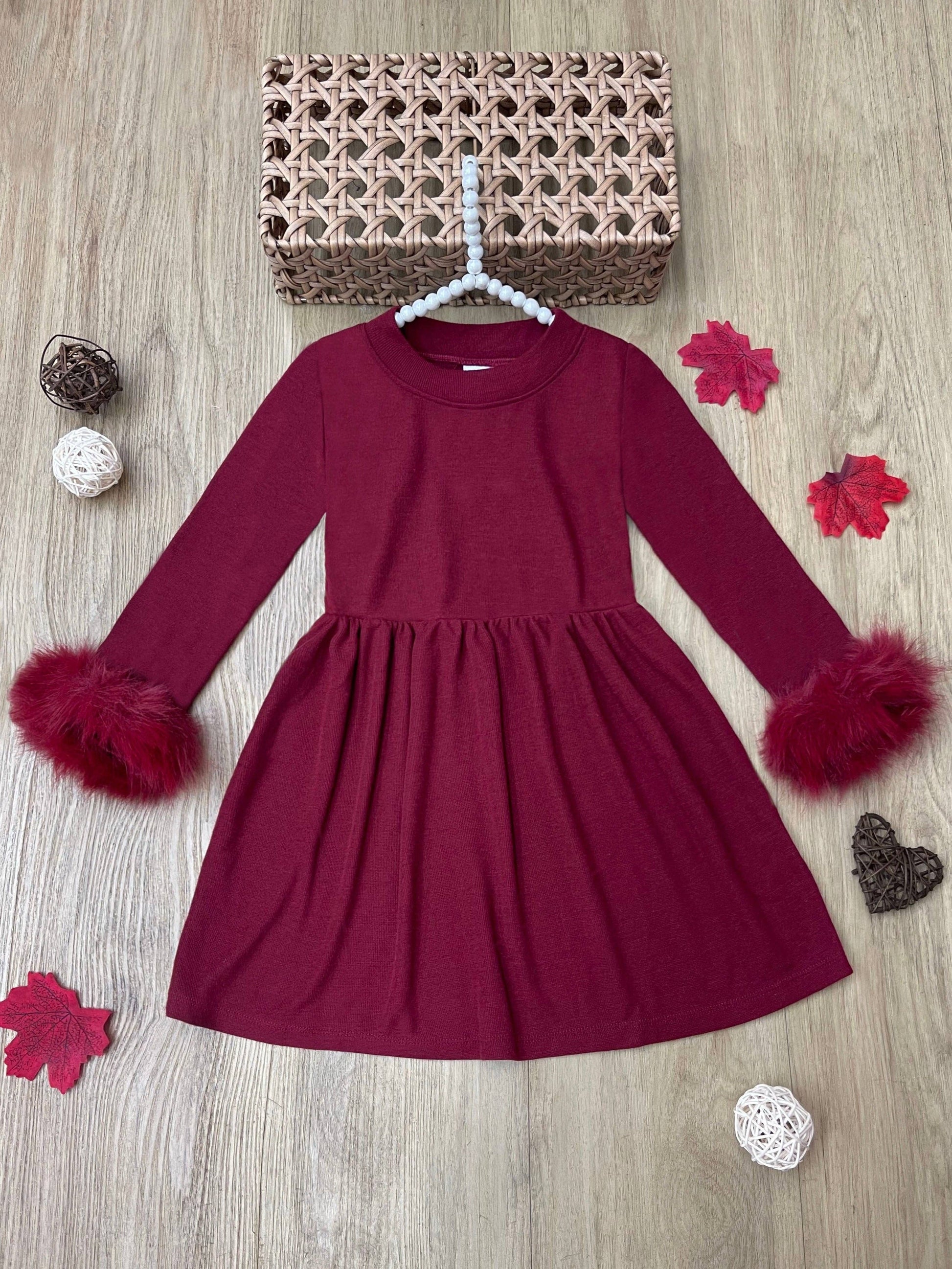 Cranberry Frost Burgundy Dress with Luxe Faux Fur Cuffs Lusanet Collective Cranberry Frost Burgundy Dress with Luxe Faux Fur Cuffs Lusanet Collective