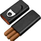 Genuine Leather Cigar Case, Wood Lined Humidor with Cutter: Brown