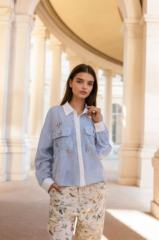 Rhinestone Shirt with stripe
