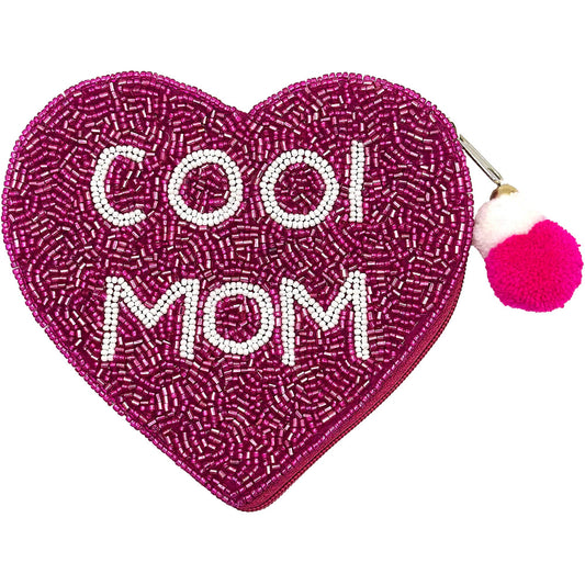 COOL MOM HEART BEADED COIN POUCH
