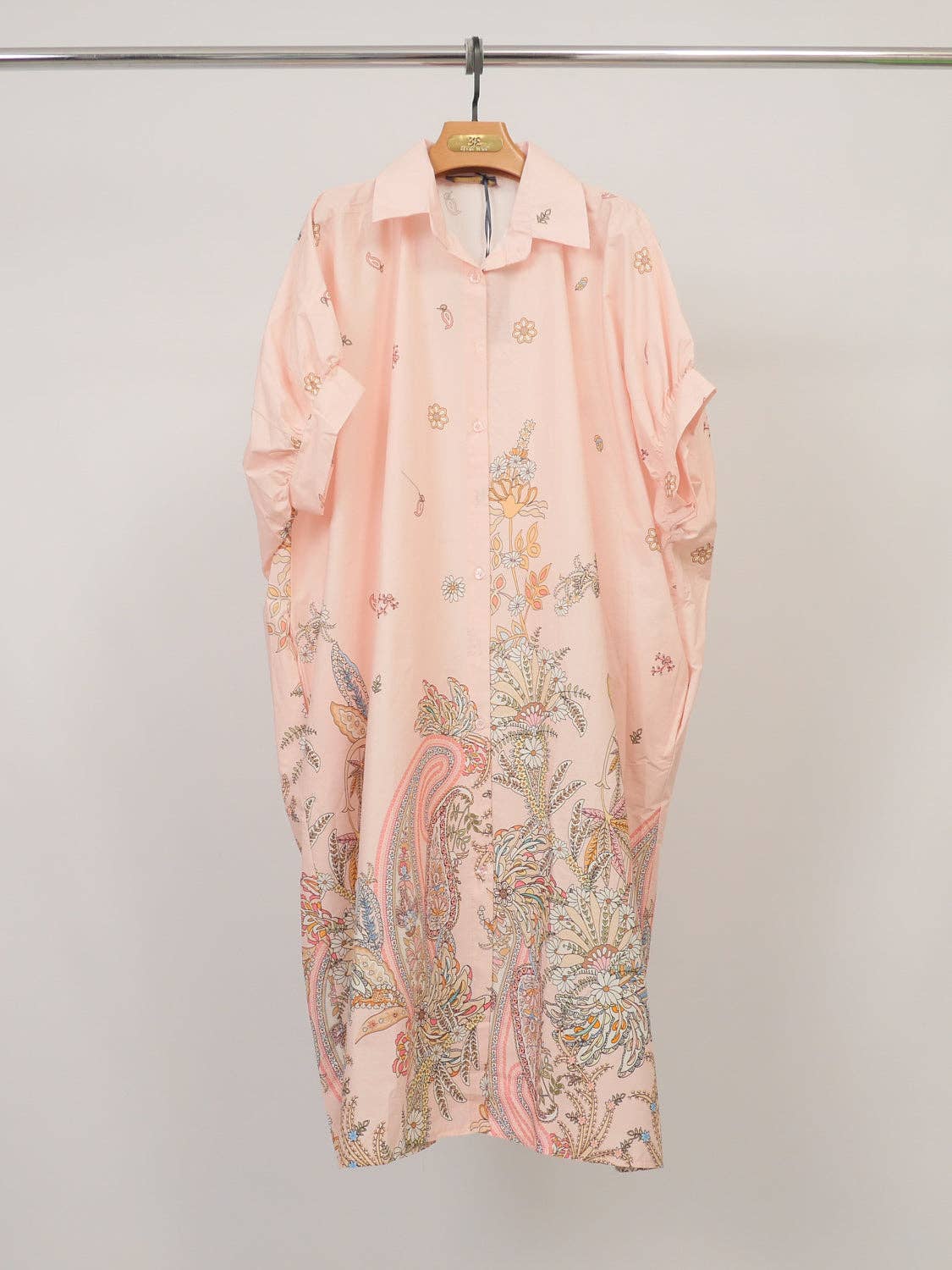 Printed cotton shirt dress, loose fit : Sky Blue