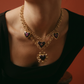 Gold Sunburst Heart Necklace | Vintage Enamel Statement Jewelry: Green