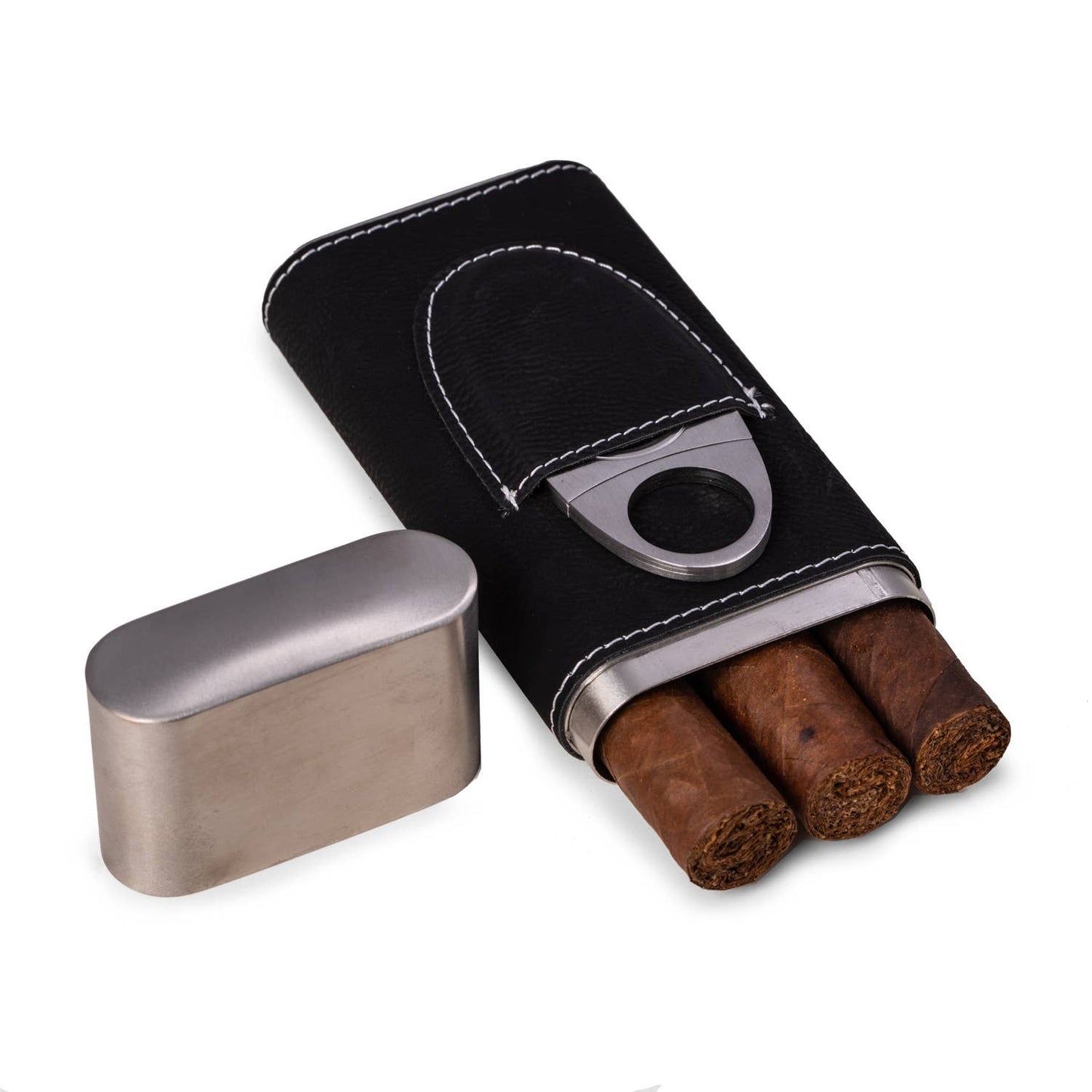 Harrison Leather and Steel Cigar Case with Cutter: Blue