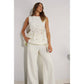 CROCHET LACE RUFFLE TOP AND PANTS SET: OFF WHITE