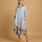 Long satin landscape print dress – KD6120VS-32: Navy Blue