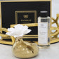 Gold Diffuser  with Dimensional White Flower, "Iris &Rose"