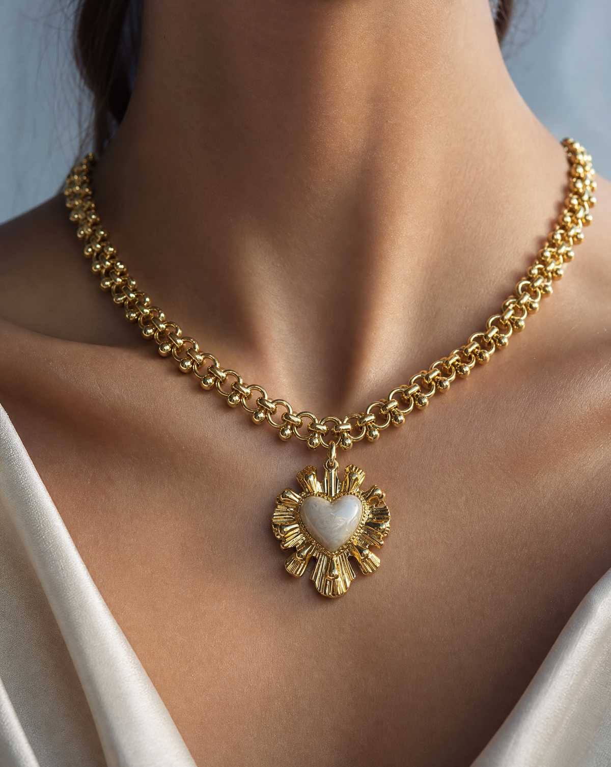 Gold Sunburst Heart Necklace | Vintage Enamel Statement Jewelry: Green