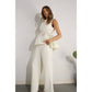 CROCHET LACE RUFFLE TOP AND PANTS SET: OFF WHITE