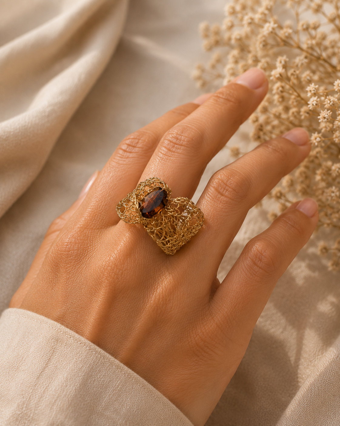 Brown Swarovski Crystal Sculptural Ring