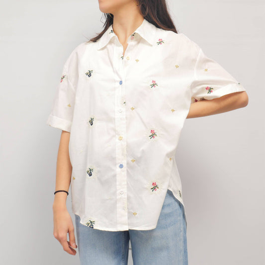 Cotton shirt with floral embroidery FIT4762533: White