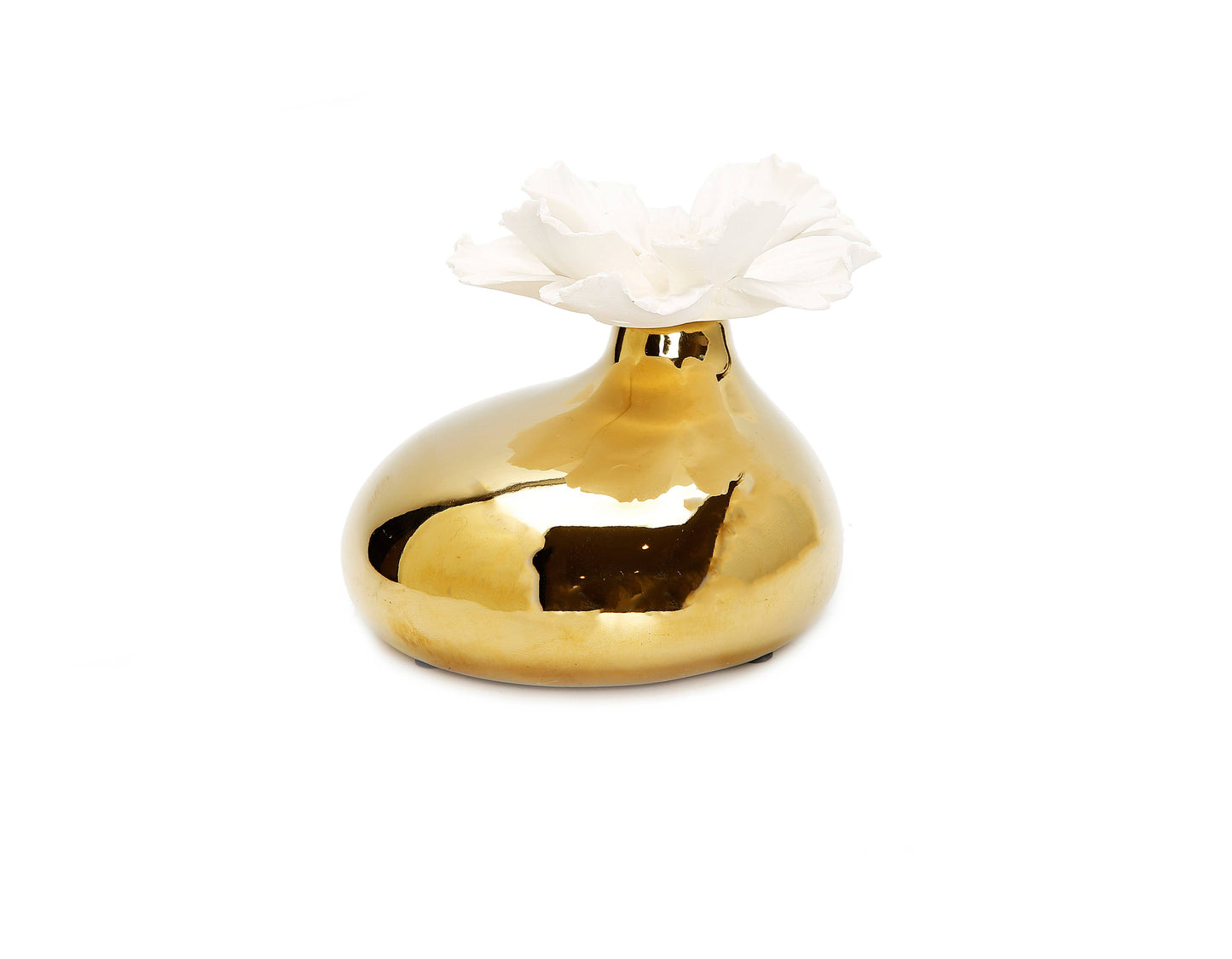 Gold Diffuser  with Dimensional White Flower, "Iris &Rose"