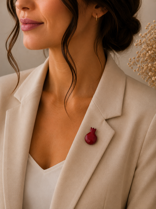 Crimson Pomegranate Ceramic Brooch