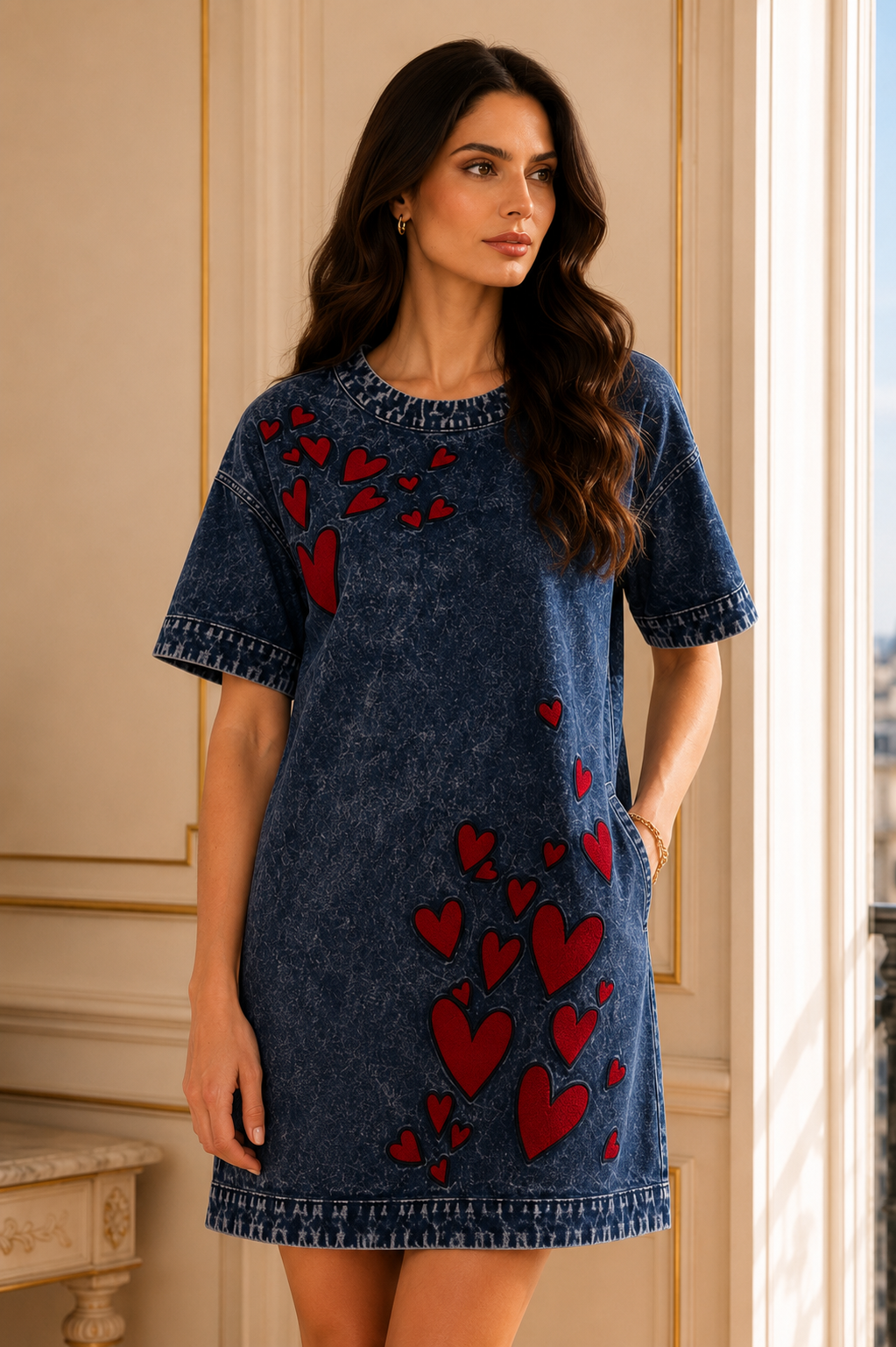 2605 Heart Embroidered Denim