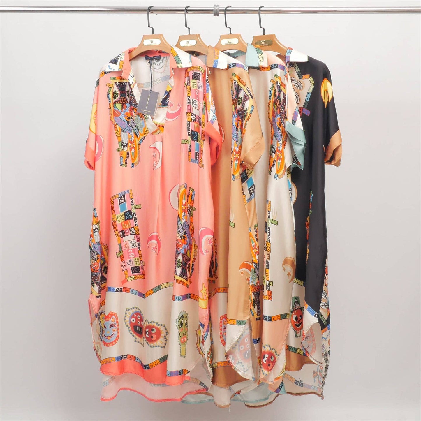 Artistic print satin midi dress Ivory
