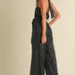 Feather Sequin Jumpsuit: Black