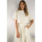 BOW EMBLLISHED TEXTURED TOP AND SKIRTS SET: OFF WHITE