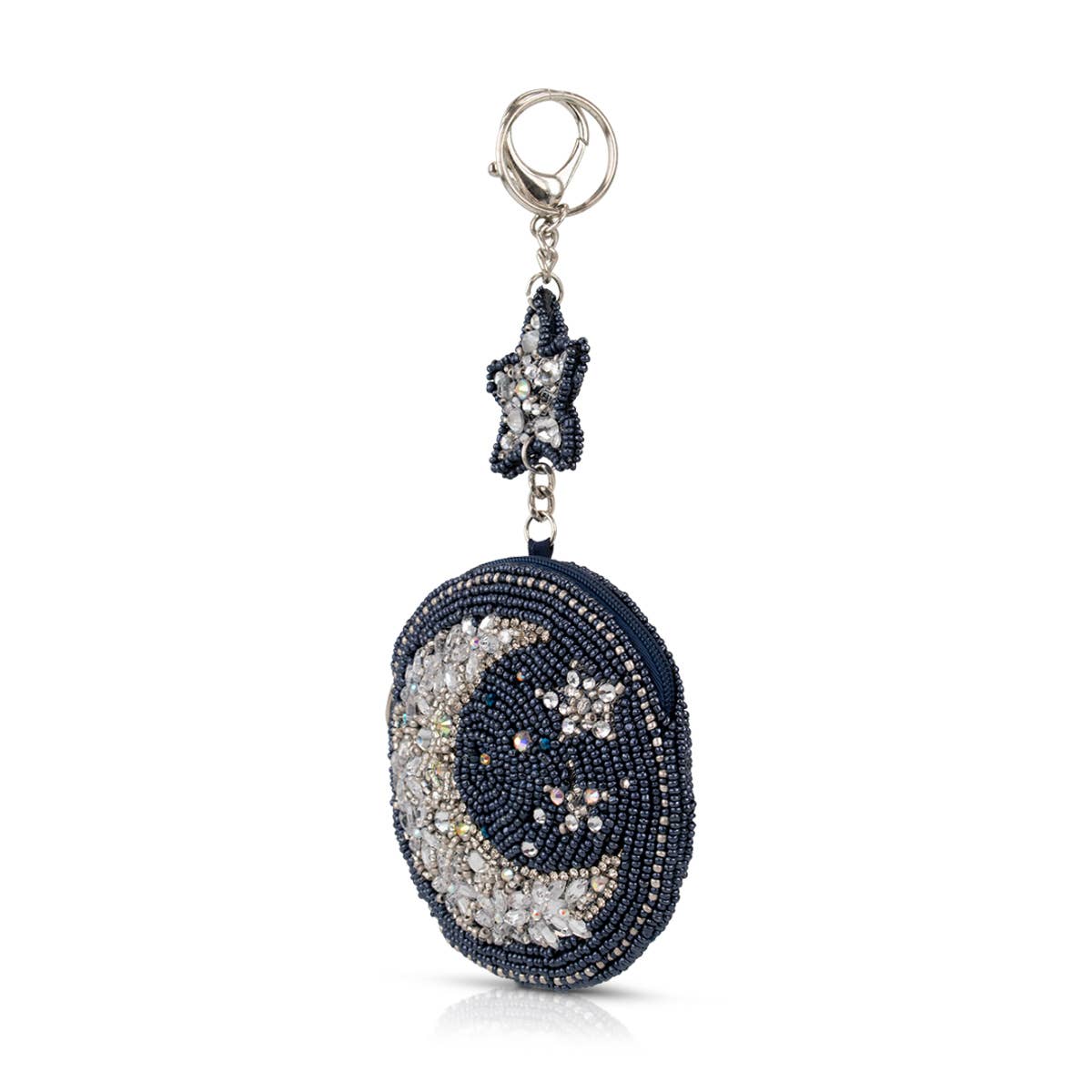 Starry Night Silver Blue Moon Beaded Coin Purse