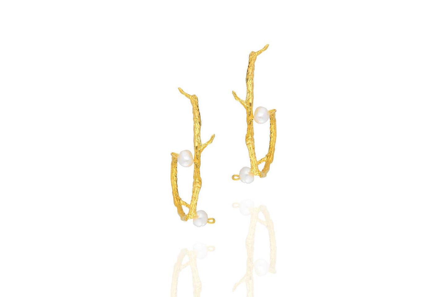 Gold Plated Branch Hoop Earrings With Freshwater Pearl