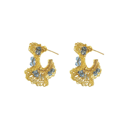 Blue & Gold Nalu Duo Hoops Handmade Crochet Earrings