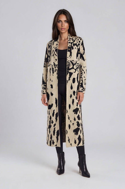 Leopard Intarsia Longline Knit Cardigan BACK ORDER