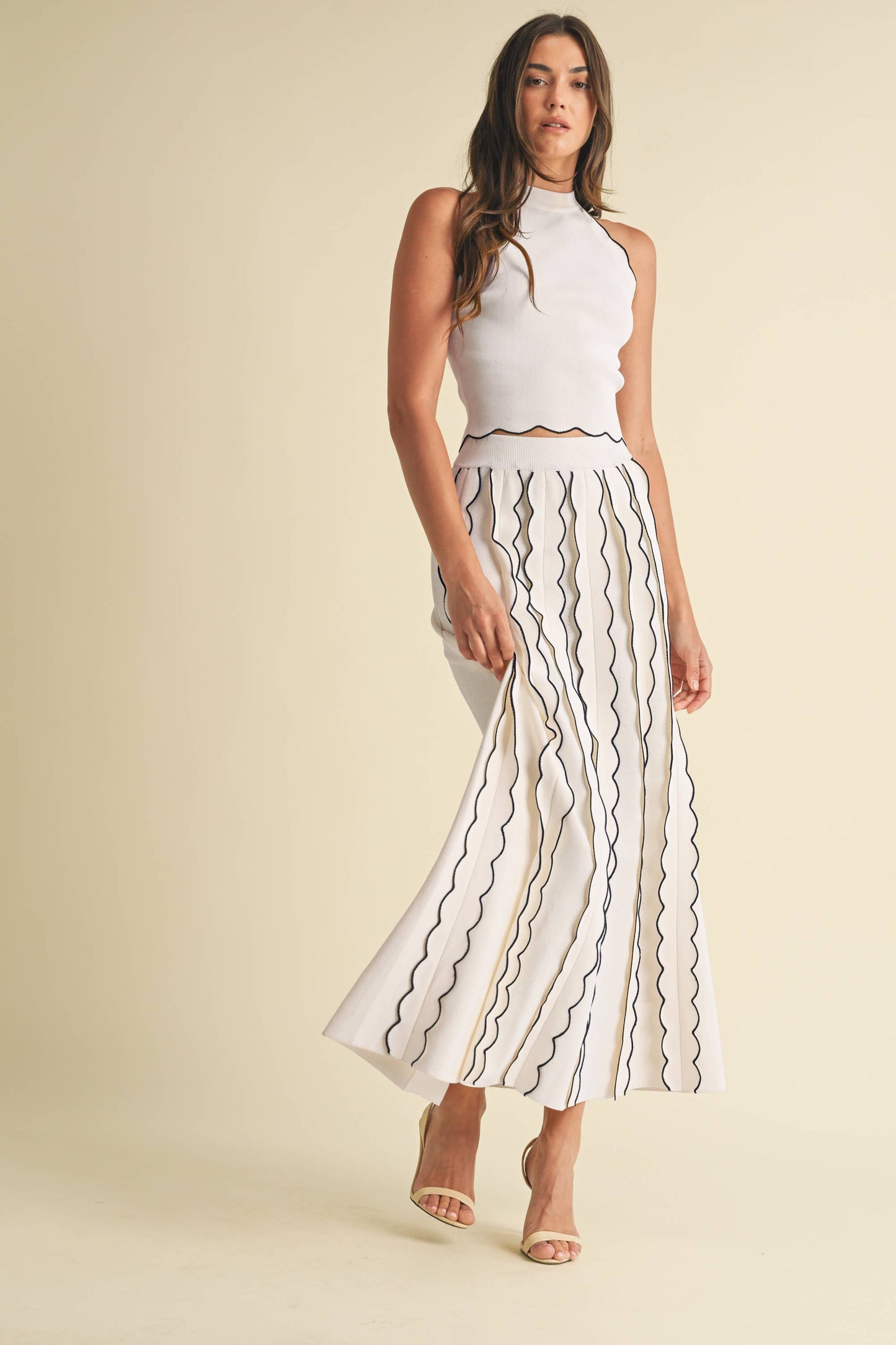 Pleated Sweater Knit Maxi Skirt