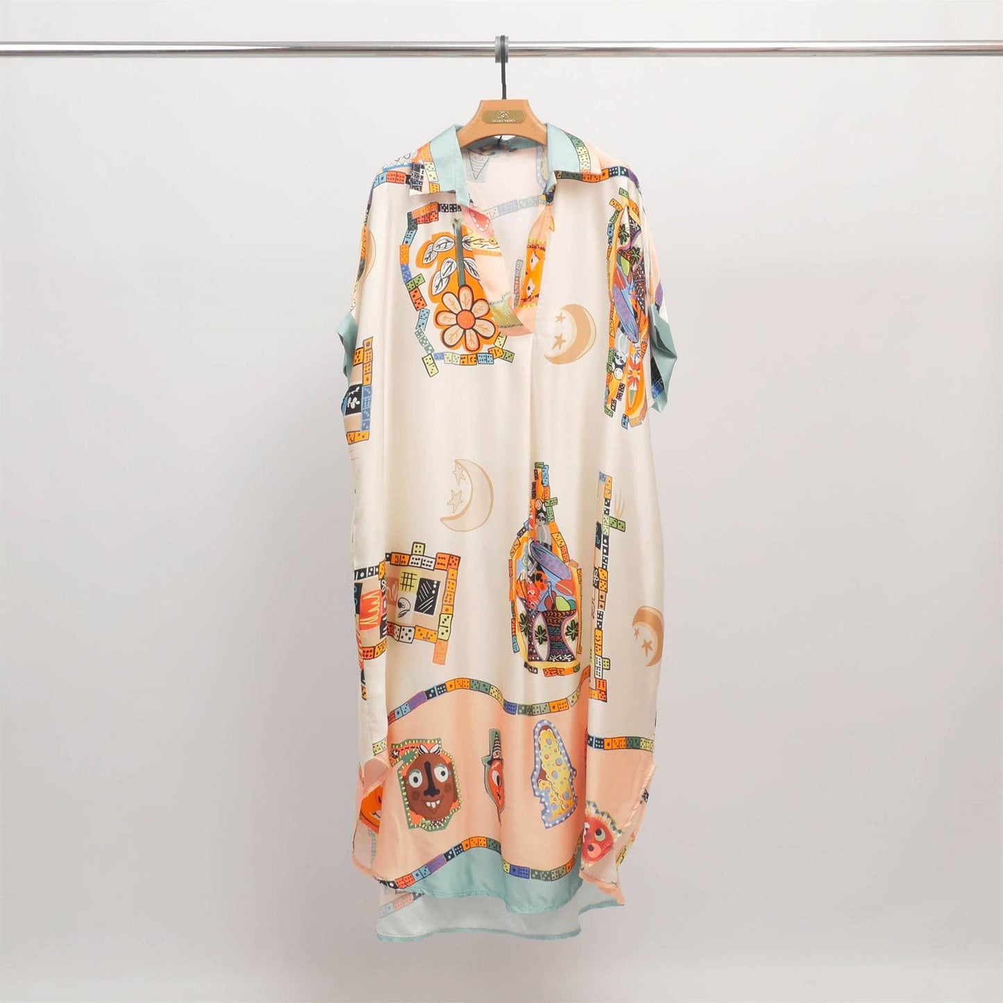 Artistic print satin midi dress Ivory