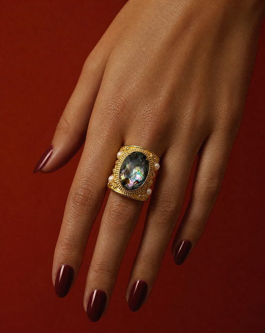 Abalone Shell Chunky Statement Ring | Gemstone Jewelry