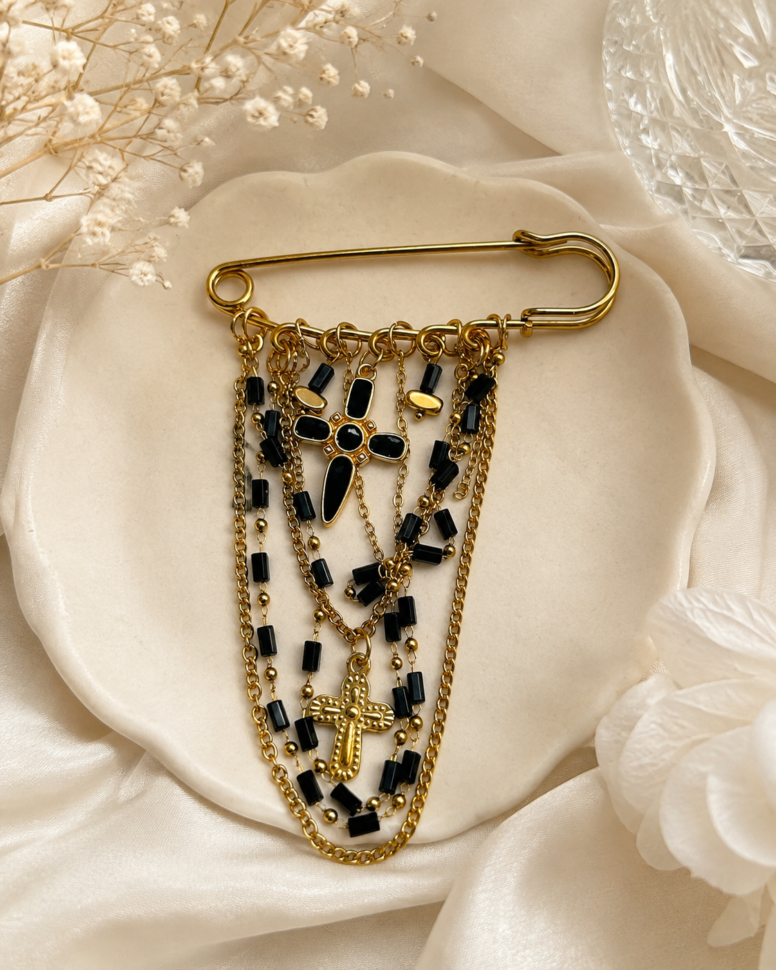 Midnight Cross & Dragonfly Statement Brooch