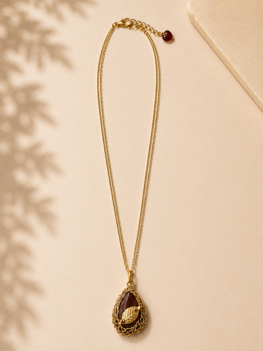 Ember Agate Leaf Pendant Necklace