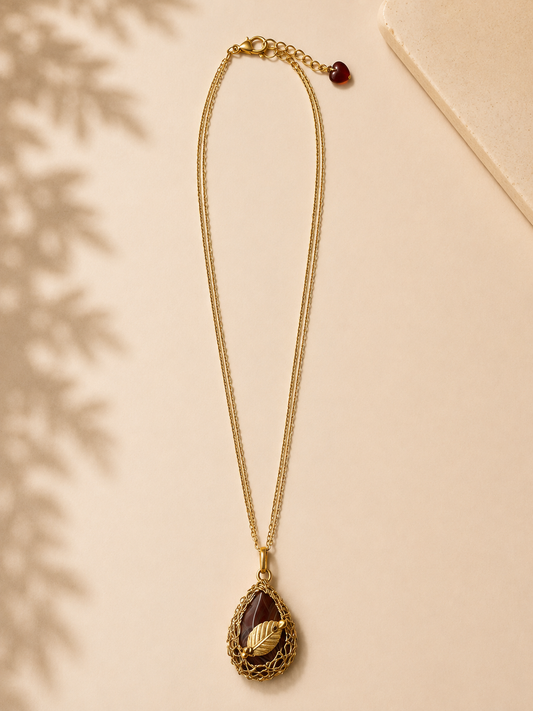 Ember Agate Leaf Pendant Necklace