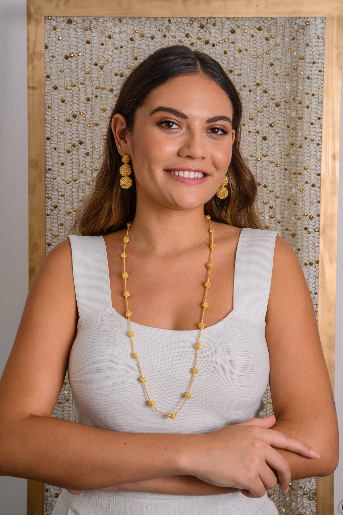 All Gold Spheres Trio Handmade Crochet Earrings