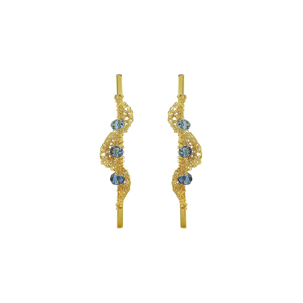 Blue & Gold Nalu Drop Handmade Crochet Earrings