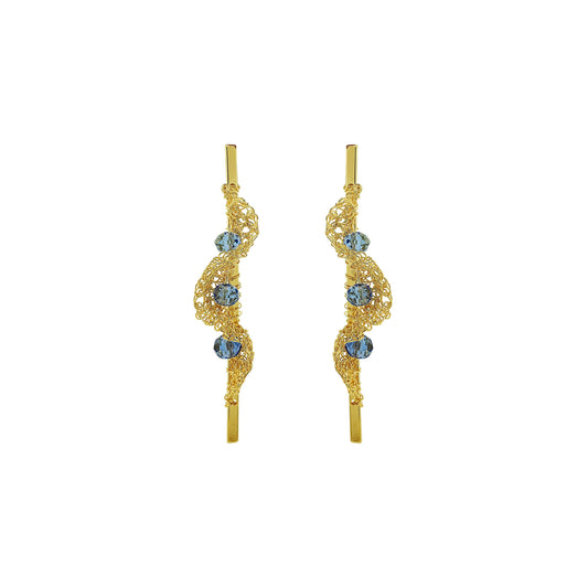 Blue & Gold Nalu Drop Handmade Crochet Earrings