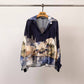 Satin landscape print tunic – KD7365VS-32: Navy Blue