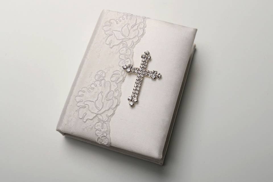 Silk Photo Album W/ Large Cross & Lace