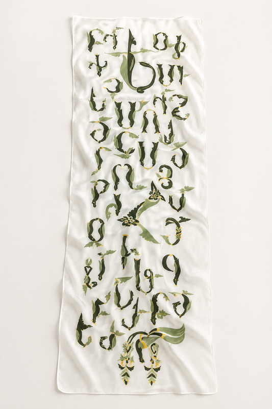 Batik Armenian Alphabet Silk Scarf 2