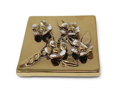 Square Gold Decorative Box With Flower Design on the Lid: Floral