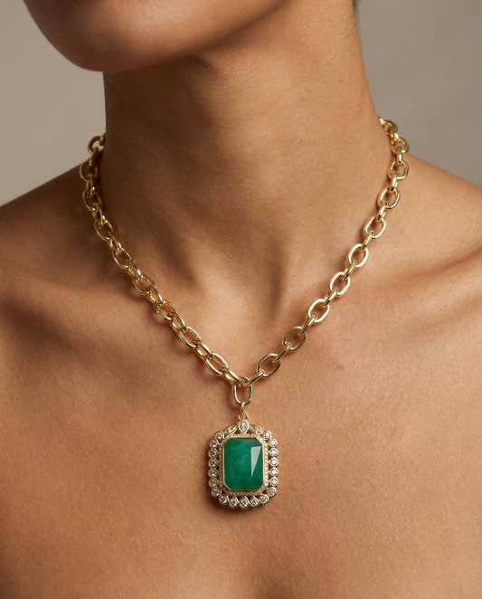 Maximalist Necklace with Large Natural Stone: Ágata Verde