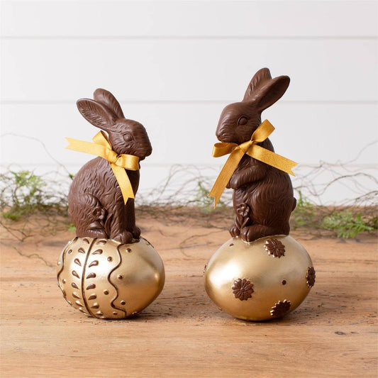 Chocolate Rabbits on Gold Eggs – Set of 2